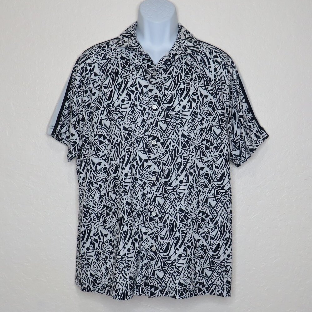 Murano*‎ Men's Short Sleeve Button Down Straight Hem BOHO Slim Fit Shirt~ XL